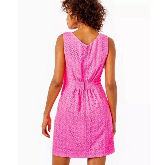 Lilly Pulitzer Clarise Shift Dress Pink Isle Ditsy Diamond Eyelet Sz 14 NEW $228 - Picture 3 of 11